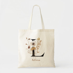 Floral Modernes Personalisiertes Monogramm Letter Tragetasche