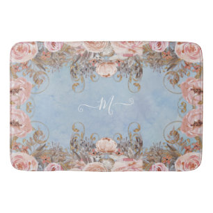 Floral Modernes Vintages Blaues Rosenwasser Badematte