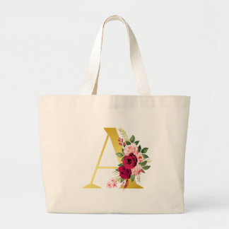 Floral Monogram "A" Tote Bag Jumbo Stoffbeutel