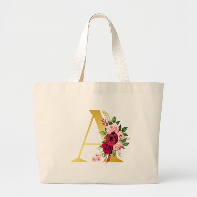 Floral Monogram "A" Tote Bag Jumbo Stoffbeutel (Vorne)