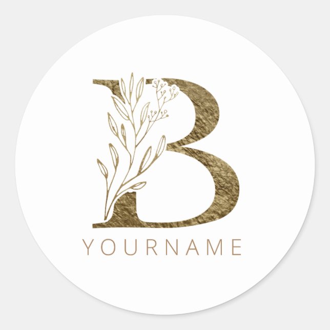 Floral Monogram B Elegant Gold Foliage Runder Aufkleber (Vorderseite)