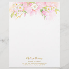 Floral Monogram, Botanfarbener Rosa Briefbogen
