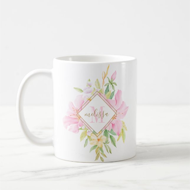 Floral Monogram, Botanfarbener Rosa Kaffeetasse (Links)