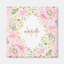 Floral Monogram, Botanfarbener Rosa Magnet