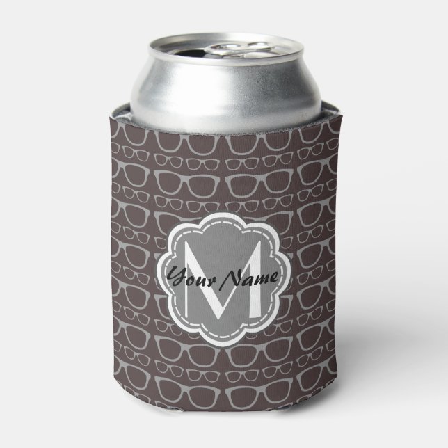 Floral Monogram Dark Nerd Brillenmuster Dosenkühler (Kanne Vorderseite)