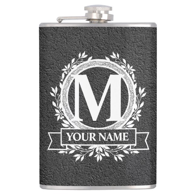 Floral Monogram Design Flasche Flachmann (Vorderseite)