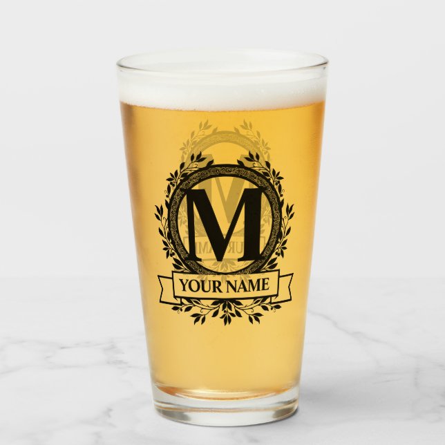 Floral Monogram Design Glas (Vorne (Gefüllt))