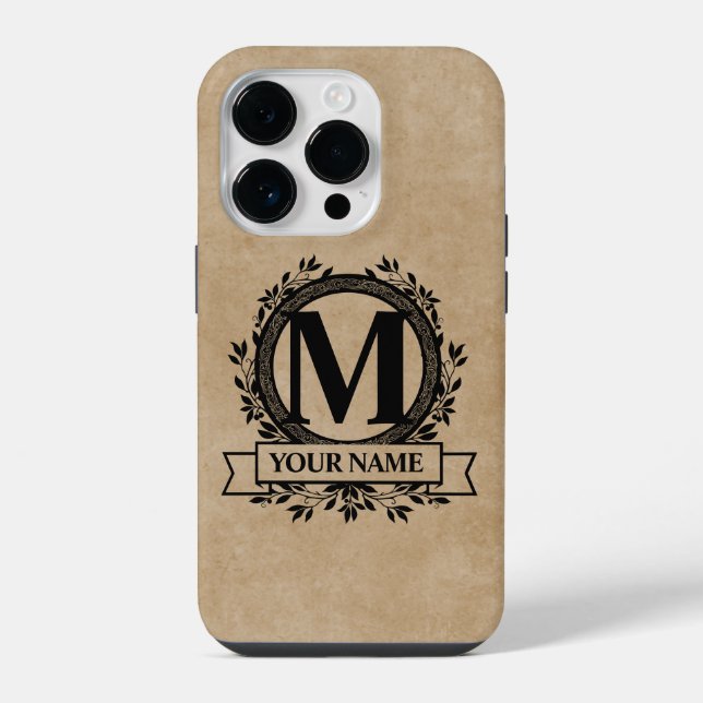 Floral Monogram Design iPhone 14 Pro Hülle (Rückseite)