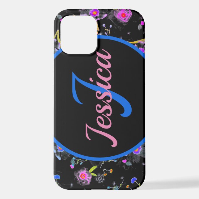 Floral Monogram Elegant iPhone 12 Hülle (Rückseite)