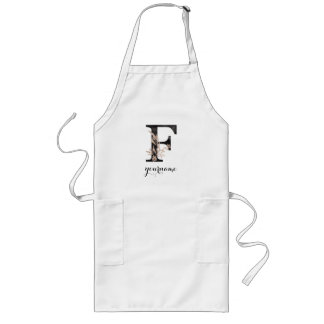 Floral Monogram F Black Gold Flora Lange Schürze