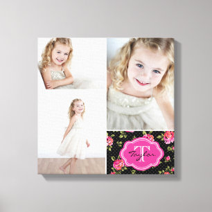 Floral Monogram Girly Foto Collage Leinwanddruck