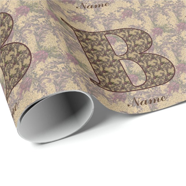 Floral Monogram Initial B Your Name Elegant Geschenkpapier (Rolleneckpunkt)