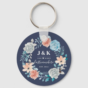 Floral Monogram Initials Custom Family Name  Schlüsselanhänger