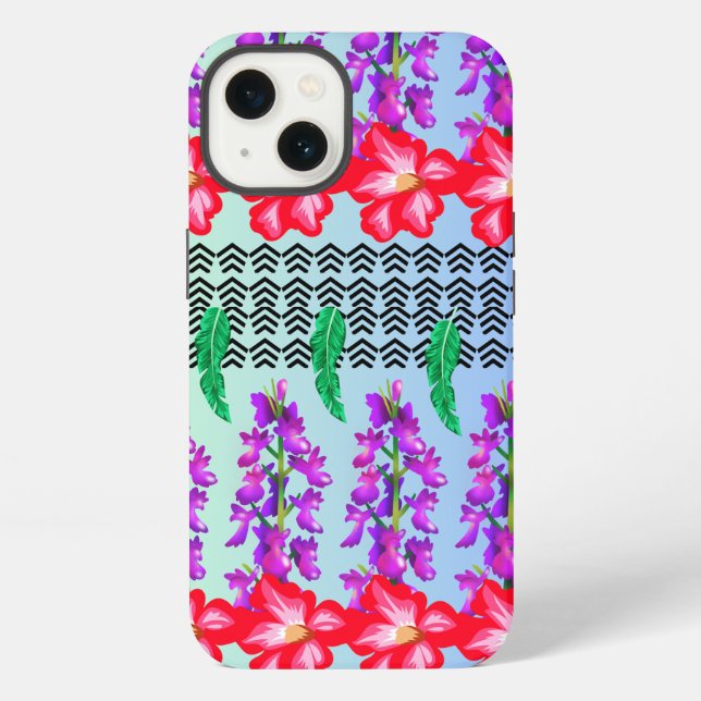 Floral Monogram iPhone 13 Fall, Blue Hintergrund Hülle (Rückseite)