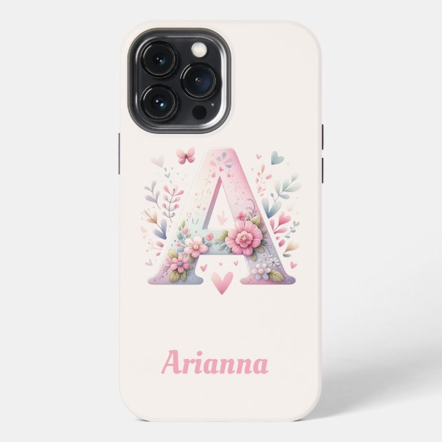 Floral Monogram iPhone 13 Pro Max Fall Hülle (Rückseite)