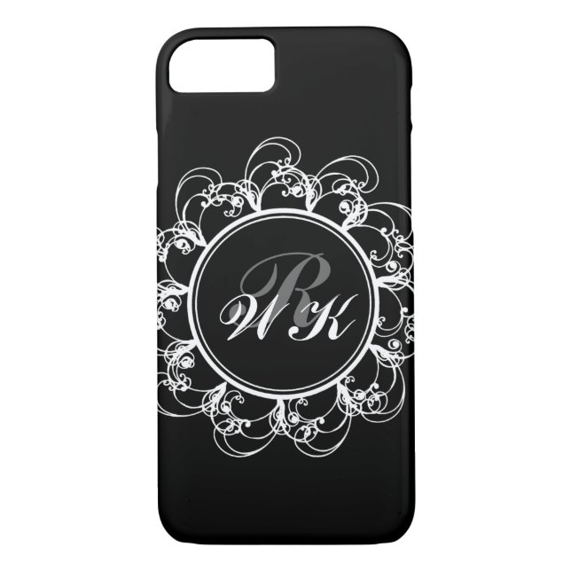 Floral Monogram iPhone 7 Fall in schwarz Case-Mate iPhone Hülle (Rückseite)
