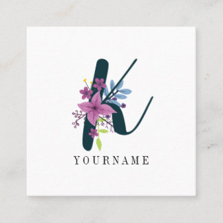 Floral Monogram K Wildblume Burst Quadratische Visitenkarte