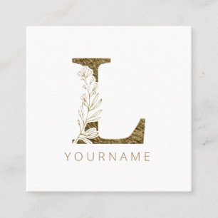 Floral Monogram L Elegant Gold Foliage Quadratische Visitenkarte