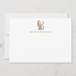 Floral Monogram Letter B Blue & Gold Personalisier Mitteilungskarte