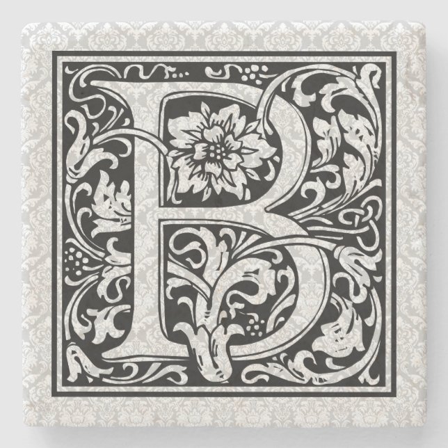 Floral Monogram Letter B Vintager Text Steinuntersetzer (Vorderseite)