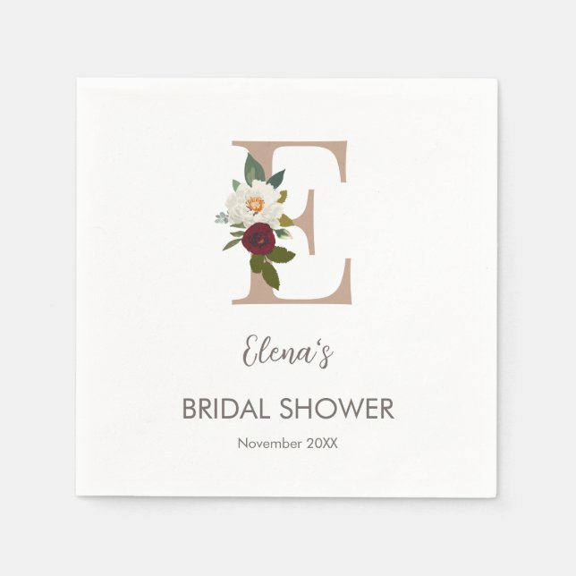 Floral Monogram Letter E Brautparty Serviette (Vorderseite)