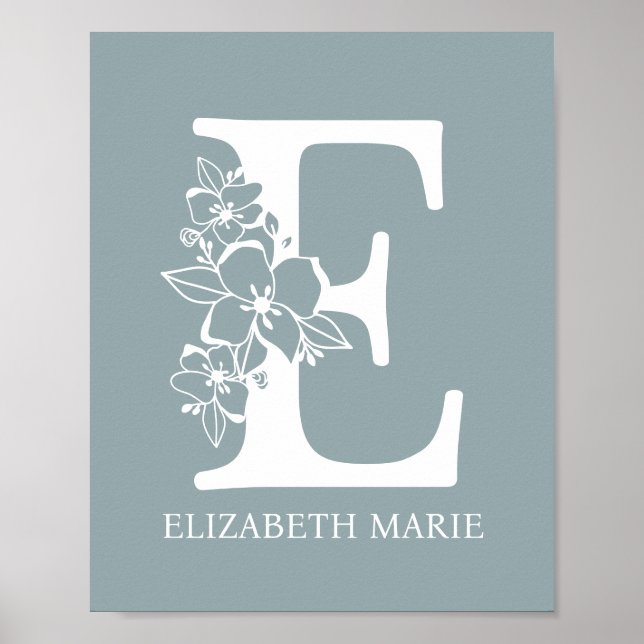 Floral Monogram Letter E Name Nursery Modern  Poster (Vorne)