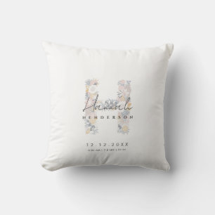 Floral Monogram Letter H Baby Birth Stats Kissen