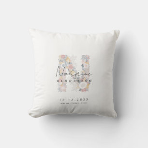 Floral Monogram Letter N Baby Birth Stats Kissen