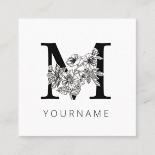 Floral Monogram M Sakura Kirschblüten Quadratische Visitenkarte