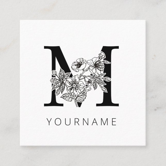 Floral Monogram M Sakura Kirschblüten Quadratische Visitenkarte (Vorderseite)