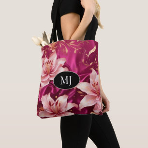 Floral Monogram Magenta Gold Custom Totbeutel Tasche