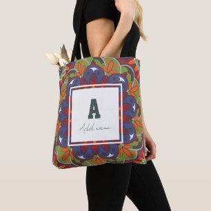 Floral Monogram Mandala Individuelle Name Tasche