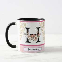 Floral Monogram Mug – Letter H Personalized Gift Tasse