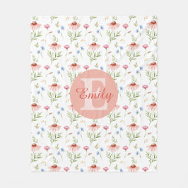 Floral Monogram Name Fleece Blanket For Girls