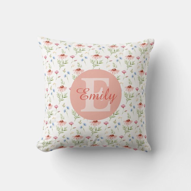 Floral Monogram Name Trow Pillow For Girls Kissen (Vorderseite)