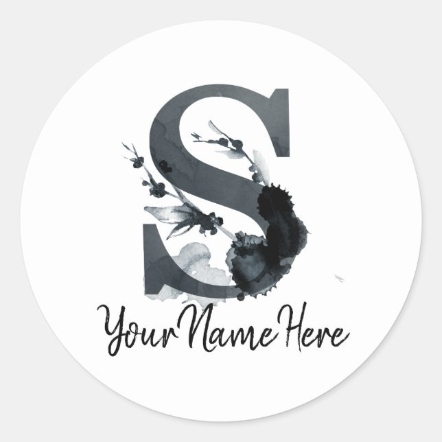 Floral Monogram S Dark Herb Foliage Runder Aufkleber (Vorderseite)