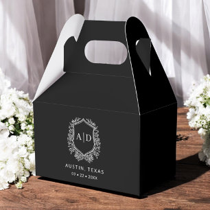 Floral Monogram Wedding Black Wappen Modern Geschenkschachtel