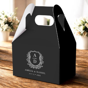 Floral Monogram Wedding Black Wappen Modern Geschenkschachtel
