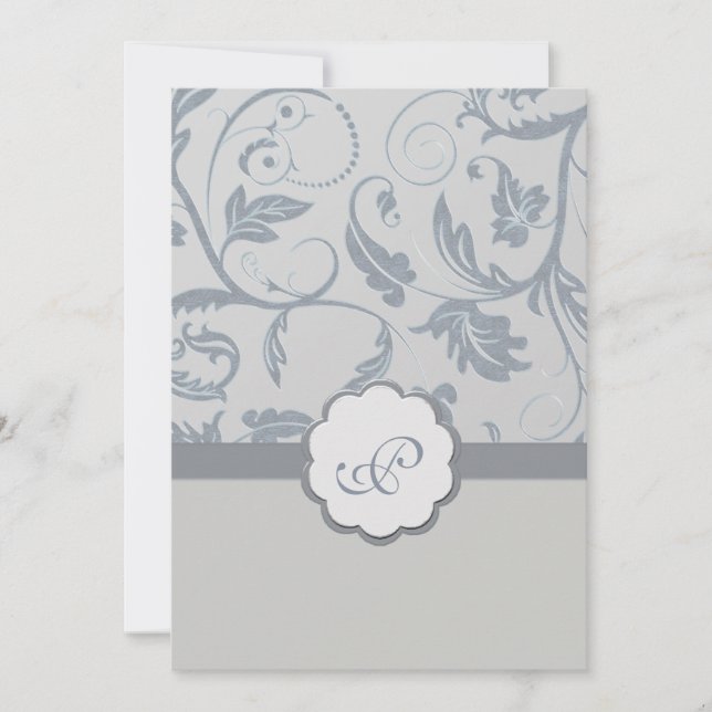 Floral Monogram Wedding Invitation Einladung (Vorderseite)
