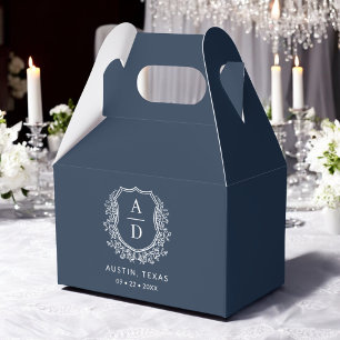 Floral Monogram Wedding Navy Blue Wappen Modern Geschenkschachtel