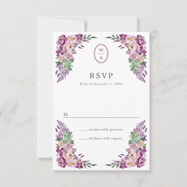 Floral Monogram Wedding RSVP Karte (Vorderseite)