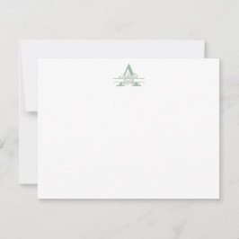 Floral Monogram with Green Gingham Note Card Mitteilungskarte