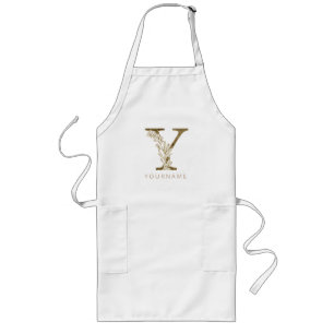 Floral Monogram Y Elegant Gold Foliage Lange Schürze