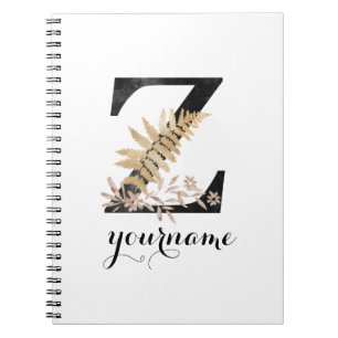 Floral Monogram Z Black Gold Flora Notizblock