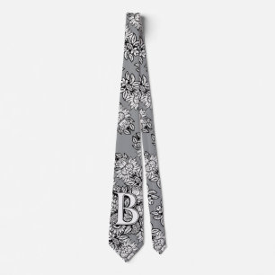 Floral Monogramm "B" Schwarz-Weiß-Tattoo-Blume Krawatte