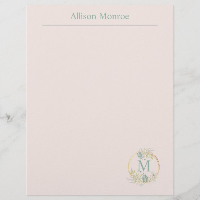 Floral Monogramm Briefbogen (Vorderseite)