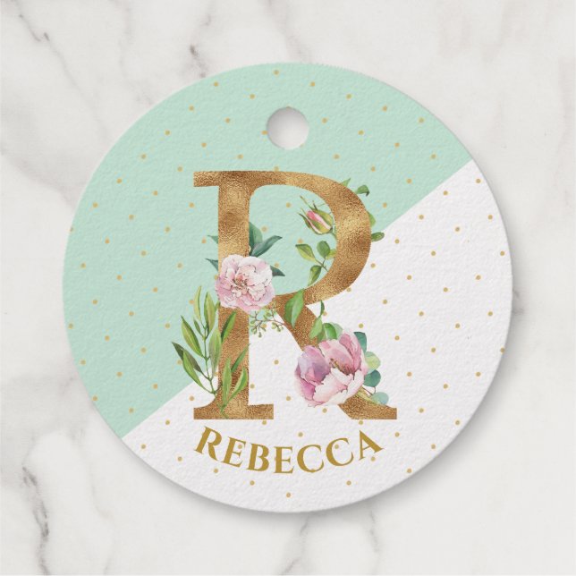 Floral Monogramm Buchstabe R für Rebecca Geschenkanhänger (Rückseite)