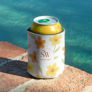Floral Monogramm Cooler mit Orange   Gelbe Blume Dosenkühler