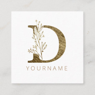 Floral Monogramm D Eleganter Gold Foliage Quadratische Visitenkarte