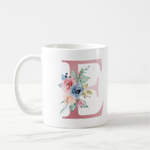 Floral Monogramm E Tasse